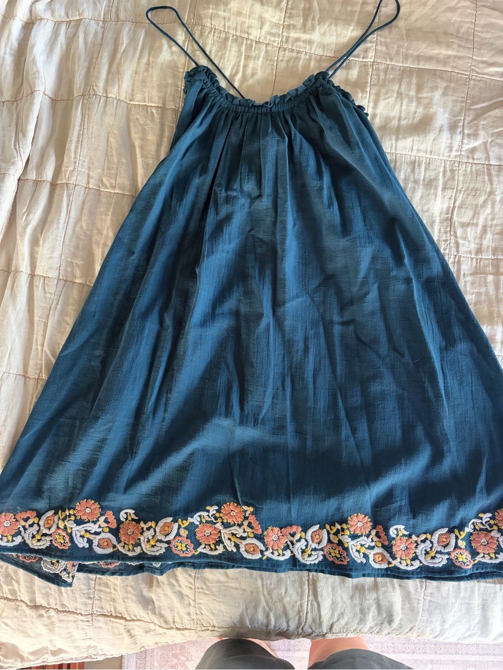 Madewell Teal Floral-Embroidered Mini Dress